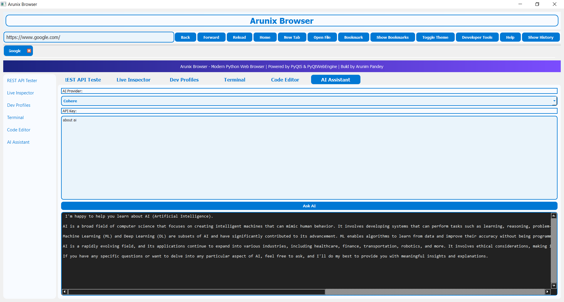 Arunix Browser AI in Action
