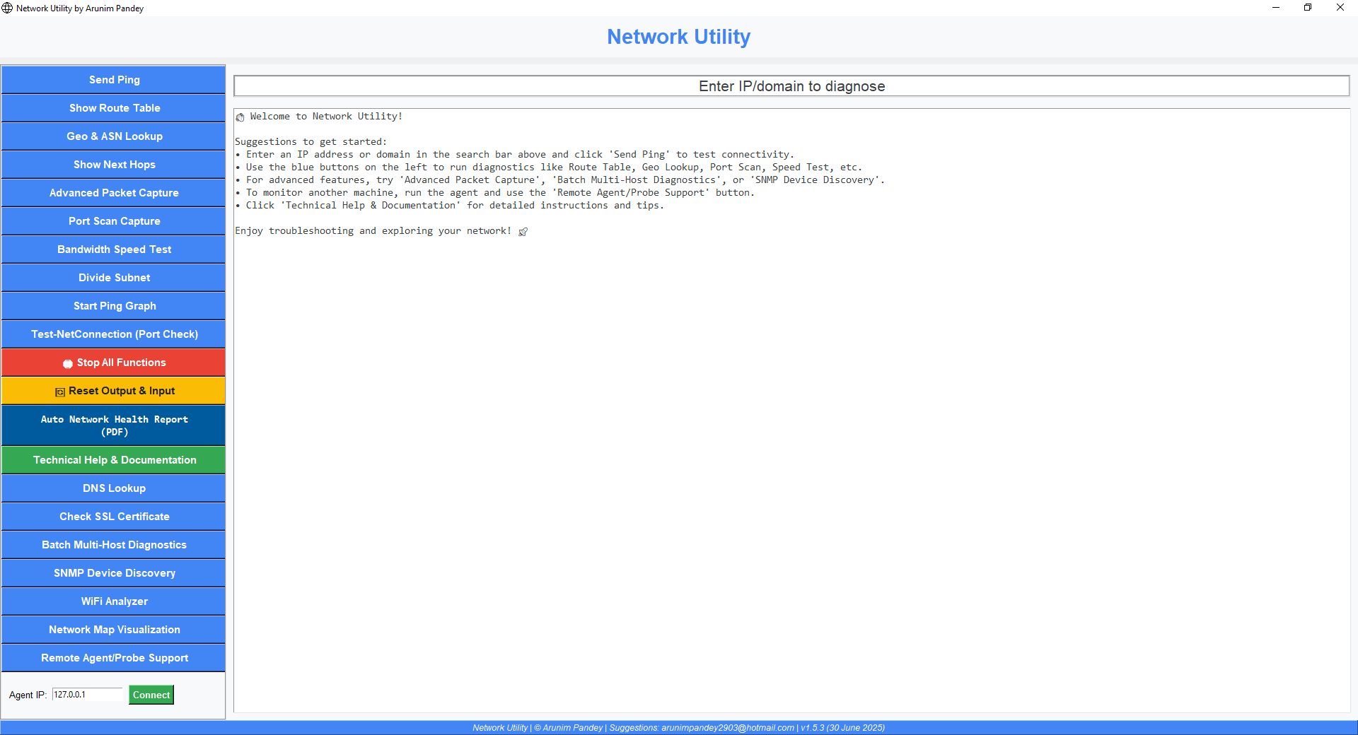Network Utility Main Dashboard