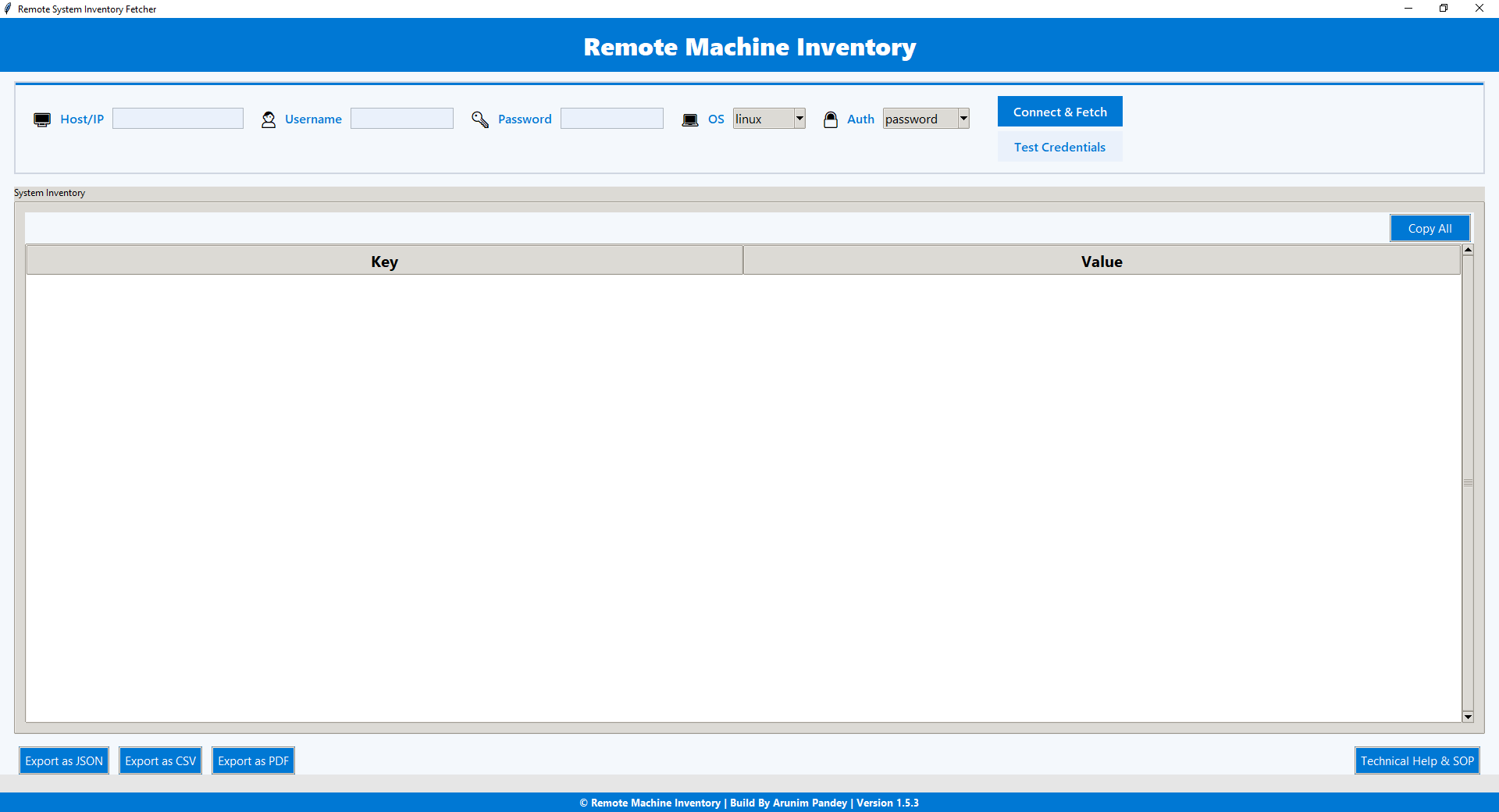 Remote Machine Inventory - Main Dashboard