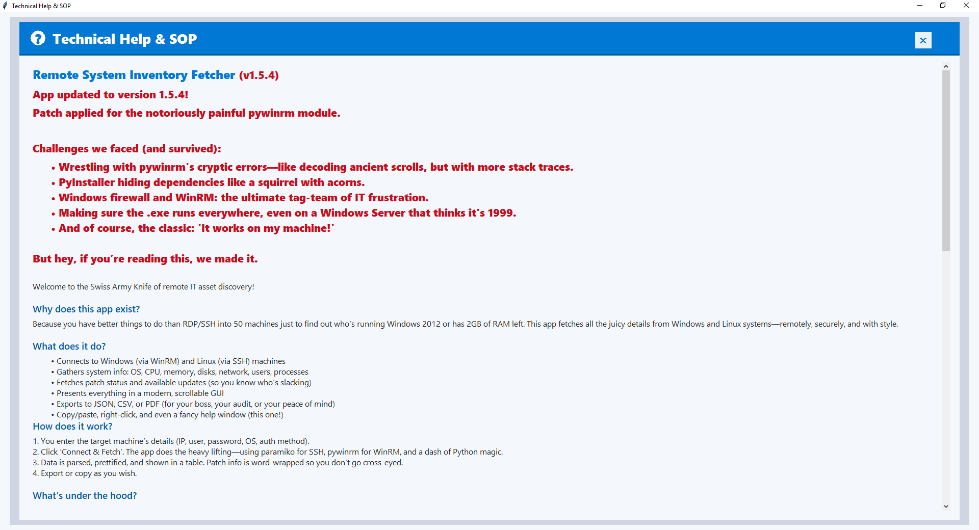 Remote Machine Inventory - Technical Help & SOP
